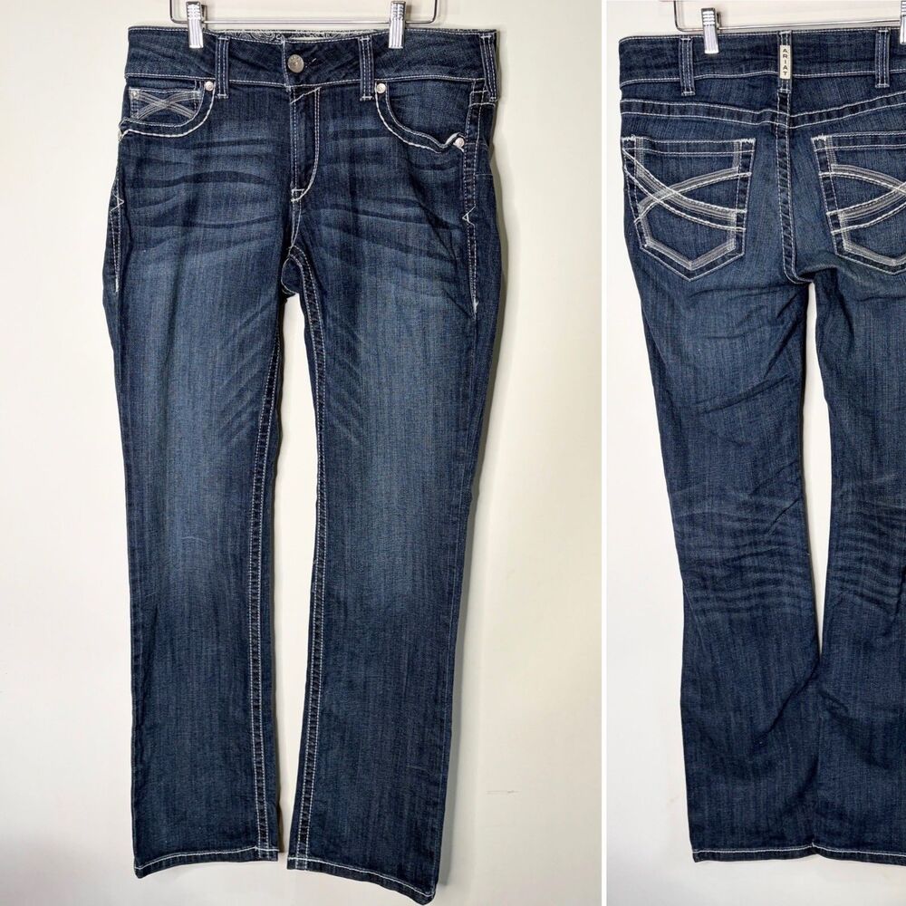 Ariat Dresden REAL Mid Rise Stretch Straight Leg Jeans Contrast Stitching 31R
